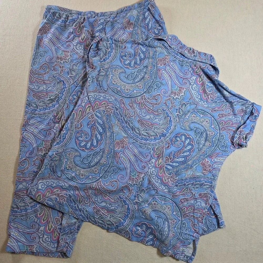 Lauren Ralph Lauren Womens XS Blue Paisley Pajama‎ Set RLR Capri Pants Shirt PJs